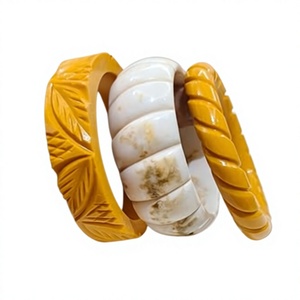 Meilleurs Bracelets Joncs Sculptés en Résine Acrylique Jaune pour Femmes, Motif Végétal Classique Tendance, Ensemble de Bijoux à la Mode - Product Image 3