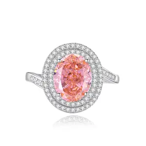 अतिरंजित बड़े हीरे की अंगूठियां 925 स्टर्लिंग सिल्वर रंगीन उच्च कार्बन हीरे की ज़िरकोनिया ओवल पूर्ण हीरे की अंगूठी