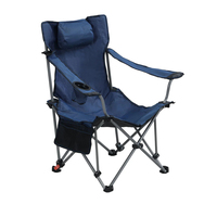 Chaise de camping moderne en fer pour l'extérieur avec 3 positions inclinables, poches latérales et porte-gobelet, sac de transport pliable - Bleu foncé