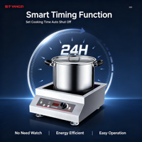 Kompor Induksi Komersial Listrik 5000W Kontrol Tombol Stainless Steel Tungku Tunggal Tahan Air Timer Pendingin Kipas Ganda