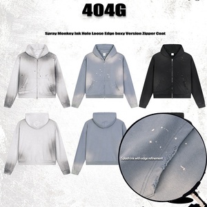 Rainbow Spray Low quantité minimale de commande Sun Faded Châtaigne Encre Gradient Hole Break-edge Boxy Version pour Hommes Vintage Fit Hoodie - Product Image 1