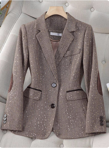 Women's Single Breasted Sparkle Suit Jacket with <strong>Elbow</strong> <strong>Patch</strong> V-Neck Professional Jacket <strong>Blazer</strong> for Manager Office - Product Image 3