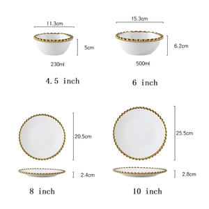 Offre Spéciale : <span class=keywords><strong>Service</strong></span> <span class=keywords><strong>de</strong></span> <span class=keywords><strong>Table</strong></span> <span class=keywords><strong>de</strong></span> Luxe en <span class=keywords><strong>Porcelaine</strong></span> Blanche Style Européen avec Bordure Dorée Perlée pour Fêtes et Mariages - Product Image 2