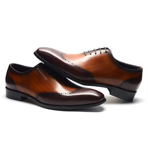 Chaussures en cuir véritable pour hommes, style britannique, tendance, formelles, à lacets, bout pointu, Derby, mariage, automne, motif uni, confort - Product Image 1