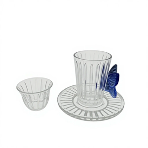 Classic Glass <b>Mug</b> <b>Set</b> With Blue Butterfly Handle And Matching Saucer For Afternoon Tea - Product Image 1