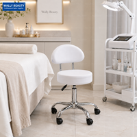Tabouret de salon moderne en cuir PVC blanc avec dossier, chaise pivotante hydraulique réglable pour salon de beauté
