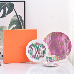 Wholesale Modern Luxury Gold Rim Plate Dish Set Sustainable Fuzzy Pattern Ceramic Bone China <b>Dinnerware</b> Home Party Restaurant - Product Image 2