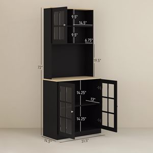 Mueble de Cocina Moderno Ajustable SENYU, Mueble para Microondas, Armario de Almacenamiento con Puertas de Vidrio, Madera y Acero Inoxidable, para Cocina y Sala de Estar - Product Image 3