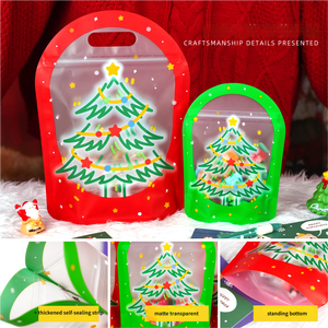 Sacs <span class=keywords><strong>à</strong></span> friandises de Noël personnalisés en gros, sacs d'emballage alimentaire refermables <span class=keywords><strong>à</strong></span> fermeture éclair pour biscuits et bonbons, motif Père Noël et flocon de neige, pour fêtes de fin d'année - Product Image 3