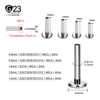 JIAXIN ASTM F136 G23 Titanio 16G 18G 20G Sin Rosca de Inserción Rápida Base Plana Poste de Varilla Labret Labio Hélix Tragus Pendiente Joyería para Piercing