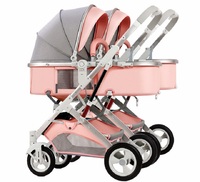 Poussette double pour jumeaux High Landscape avec deux nacelles et fenêtres en maille respirante