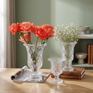 Wholesale SINYAO Art Deco Large Transparent Glass <b>Vase</b> Thickened Flower Arrangement High-footed Ornaments Anniversary Handmade - Product Image 3
