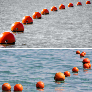 Bouée marine en polyéthylène (PE) à haute flottabilité de taille personnalisée voies navigables de mer boule de flotteur en plastique rempli de mousse avec ligne <span class=keywords><strong>d</strong></span>'avertissement de charnière - Product Image 2