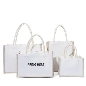 Promotion Sublimation Blank Cotton Canvas Tote Shopping Bag Custom Printed LOGO Grocery Gift Wholesale Jute Bag with lamation