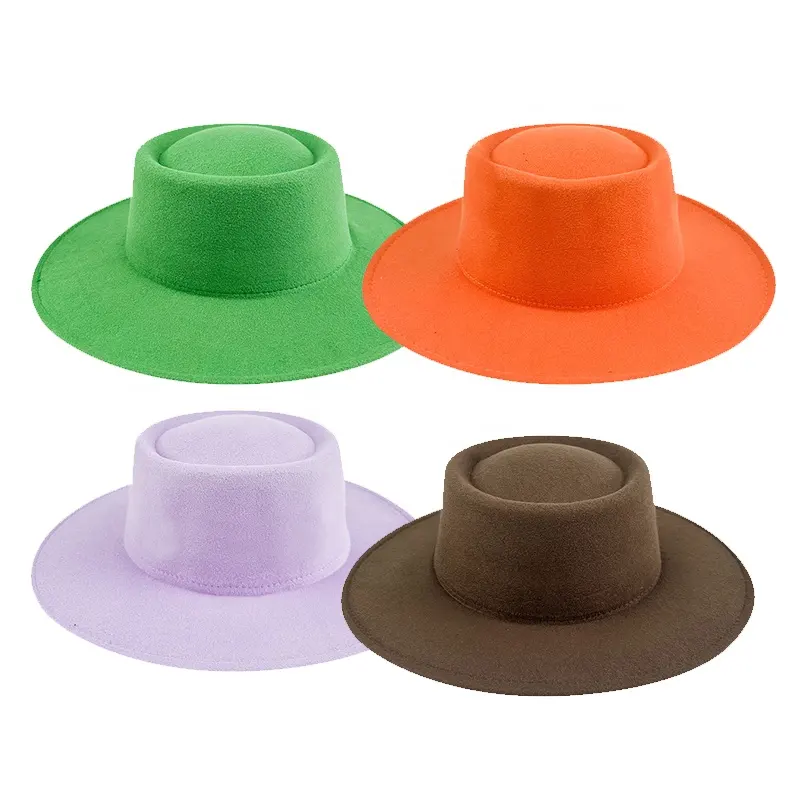 MOTE-ZA242 Fashion Wool Felt Mens Green Fedora Hat Solid Color Winter Ladies Red Flat Top Wool Felt Hat Wide Brim Fedora Hat