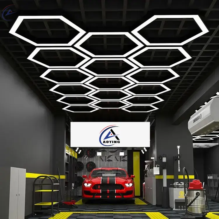 Aoying- Dropshipping Retail Kapper Plafondlampen 110V 220V Honingraat Auto 'S Wassen Details Zeshoek Led Werklamp Voor Garage