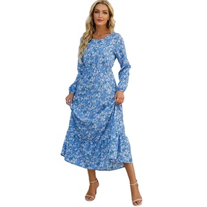 Abiti floreali in stile francese di nuova moda <span class=keywords><strong>manica</strong></span> <span class=keywords><strong>lunga</strong></span> elastico in vita o-collo <span class=keywords><strong>a</strong></span>-line <span class=keywords><strong>vestiti</strong></span> da donna elegante abito lungo Casual - Product Image 5