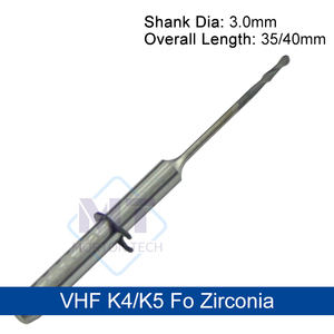 Frese in Zirconia VHF K4 K5 K1 Rivestite in Diamante, Punte da Taglio DC Dental CAD CAM, Testa di Fresatura 3.0mm - Product Image 4