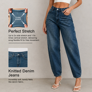 Pantalon Harem en Jean Tricoté Taille Haute Premium 2026 pour <span class=keywords><strong>Femme</strong></span> – Confort Décontracté et Élastique - Product Image 1
