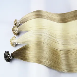 卸売ヨーロッパフラットチップヘアレミー髪ダブルドローキューティクル整列iチップuチップ人間のケラチン毛エクステンション