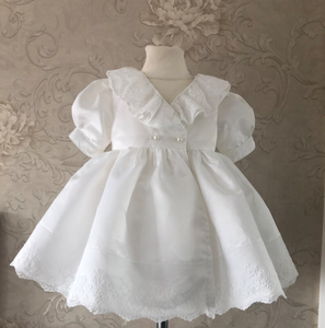 Abito da damigella <span class=keywords><strong>bianco</strong></span> con scollo a V e pizzo per bambine, abito da principessa a maniche corte con fiocco - Product Image 1