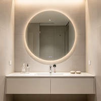 Miroir de salle de bain rond intelligent à LED avec cadre en aluminium Niccy, 24 pouces, avec éclairage à 3 couleurs, anti-buée, étanche IP65, montage mural