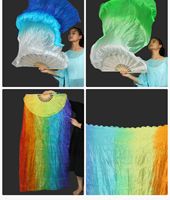 Éventail de danse du ventre Double face en Polyester, long éventail de performance, long éventail de performance coloré