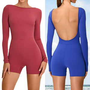 Body de Manga Larga Color Nude con Espalda en Forma de U, Mono Deportivo Informal Midi, Mono de Invierno para Fitness y Running de Secado Rápido, Spandex/Nailon, Nuevo - Product Image 3