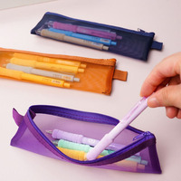 Étui à crayons en maille miniature personnalisé avec logo et couleur, pour les fournitures scolaires des étudiants, avec fermeture éclair et rangement transparent