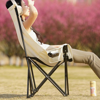 Chaise lune style glamping, chaise pliante à dossier haut inclinable, chaise d'extérieur portable pour le camping, la pêche, le pique-nique et la plage