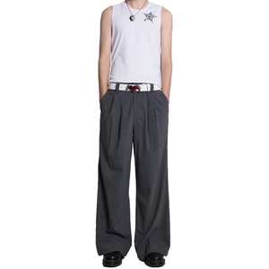 Pantalon Baggy Homme de Haute Qualité OEM, en Polyester et Spandex, Coupe Droite Ample, Plissé, Style Costume, Effet Empilé - Product Image 3