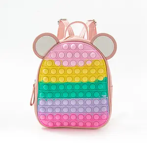 Amiqi Large Big Size Quality Rainbow Silicone Pop-on-it Popping Fidget Book Bags Bubble Push Pop It School Bag Backpack