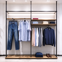 Présentoir de Vêtements pour Magasin : Table Îlot en Bois, Porte-vêtements en Métal Noir, Étagères, CE ETL, Vente en Gros pour Boutiques