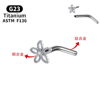 Anting Hidung Titanium F136 Bentuk Bunga Hati dengan Zirkon, Pin Bentuk L, Perhiasan Tindik Grosir