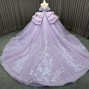 Vestidos de Quinceañera Jancember LSMC14 Elegantes con Flores, Perlas Lila y Cola Larga - Product Image 5