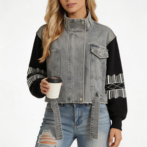 Cárdigan de punto negro de manga larga con cremallera para <span class=keywords><strong>mujer</strong></span>, diseño personalizado Factory Cowboy High Street 2026, OEM - Product Image 1