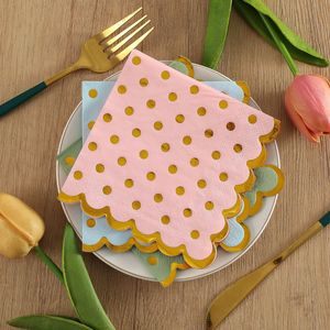 Gold Foil Polka Dot Irregular Shape Paper Napkin 250mm 2 Layers Printed For Themed Party Pink Blue Green - Product Image 3