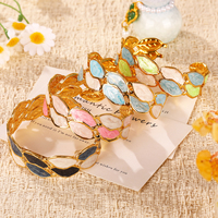 Bracelet manchette ouverte en émail marbré plaqué or 18 carats, motif feuille, style vintage nature, pour femme, bijoux de mode pour les fêtes, vente en gros