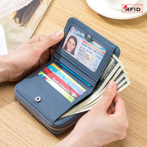 Cartera corta sencilla de cuero genuino para mujer, monedero de piel de vaca japonesa, tarjetero de órgano de gran capacidad con cremallera doble - Product Image 3