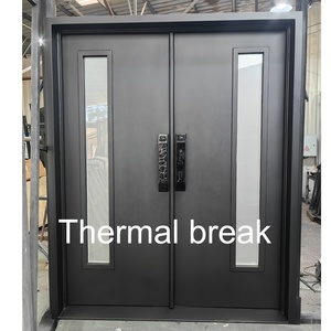 Pintu gerbang besi foto Modern mewah kustom desain pintu besi tempa logam eksterior Perancis besi kaca pintu masuk depan - Product Image 5