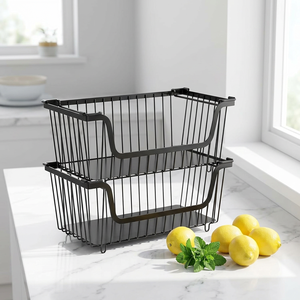 Paquete <span class=keywords><strong>de</strong></span> 4 Cestas Apilables <span class=keywords><strong>de</strong></span> Alambre para Organizar Armarios <span class=keywords><strong>de</strong></span> Despensa, Refrigerador, <span class=keywords><strong>Congelador</strong></span>, Almacenamiento <span class=keywords><strong>de</strong></span> Verduras, Patatas, Cebollas, Frutas - Product Image 4