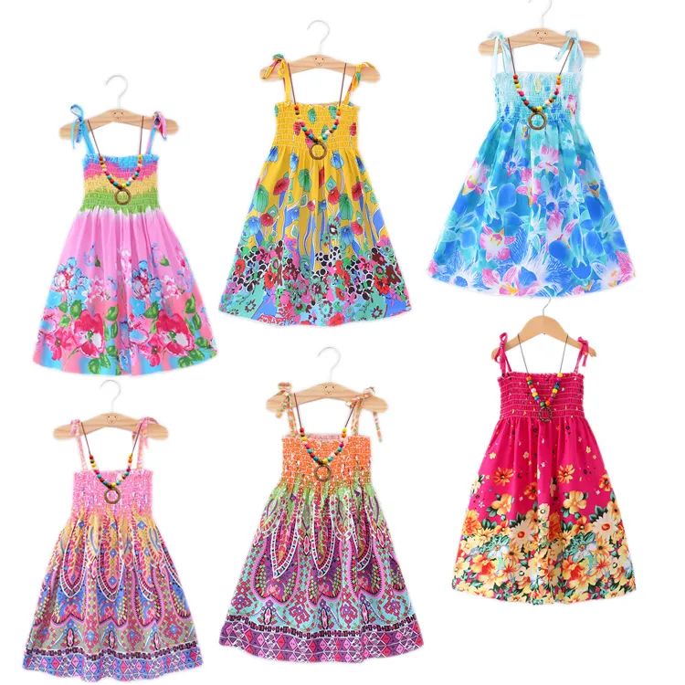 Wholesale Hot Sale New Pattern Girl Dress Boutiques Summer Floral Printed Soft Sleeveless Baby Girl Sling Dress daily clothing