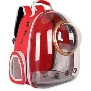Tas ransel perjalanan hewan peliharaan portabel, tas bahu anjing kapsul angkasa transparan kucing antilembap pembawa kandang luar ruangan
