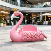 C006 Banc Sculptural Flamant Rose en Résine Romantique, Fait Main, Imperméable, pour Jardin, Mariage, Hôtel, Café