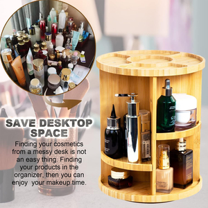 Organisateur de maquillage rotatif en bambou, support de maquillage de vanité en bambou réglable à 360 degrés, boîte de rangement et de présentation de cosmétiques - Product Image 4