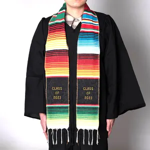 Wholesale High Quality DIY Embroider Customize Logo Unisex Polyester Multi Color Mexico Serape Graduation Stole