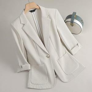 Blazer professionnel taille haute pour femme, blanc, à manches courtes, nouvelle collection, style élégant et féminin, idéal pour le bureau - Product Image 1