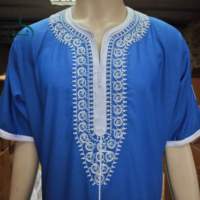 Thobe pour hommes musulmans à manches courtes, brodé, en coton, grande taille, respirant, léger, tissu d'été, pour mariage