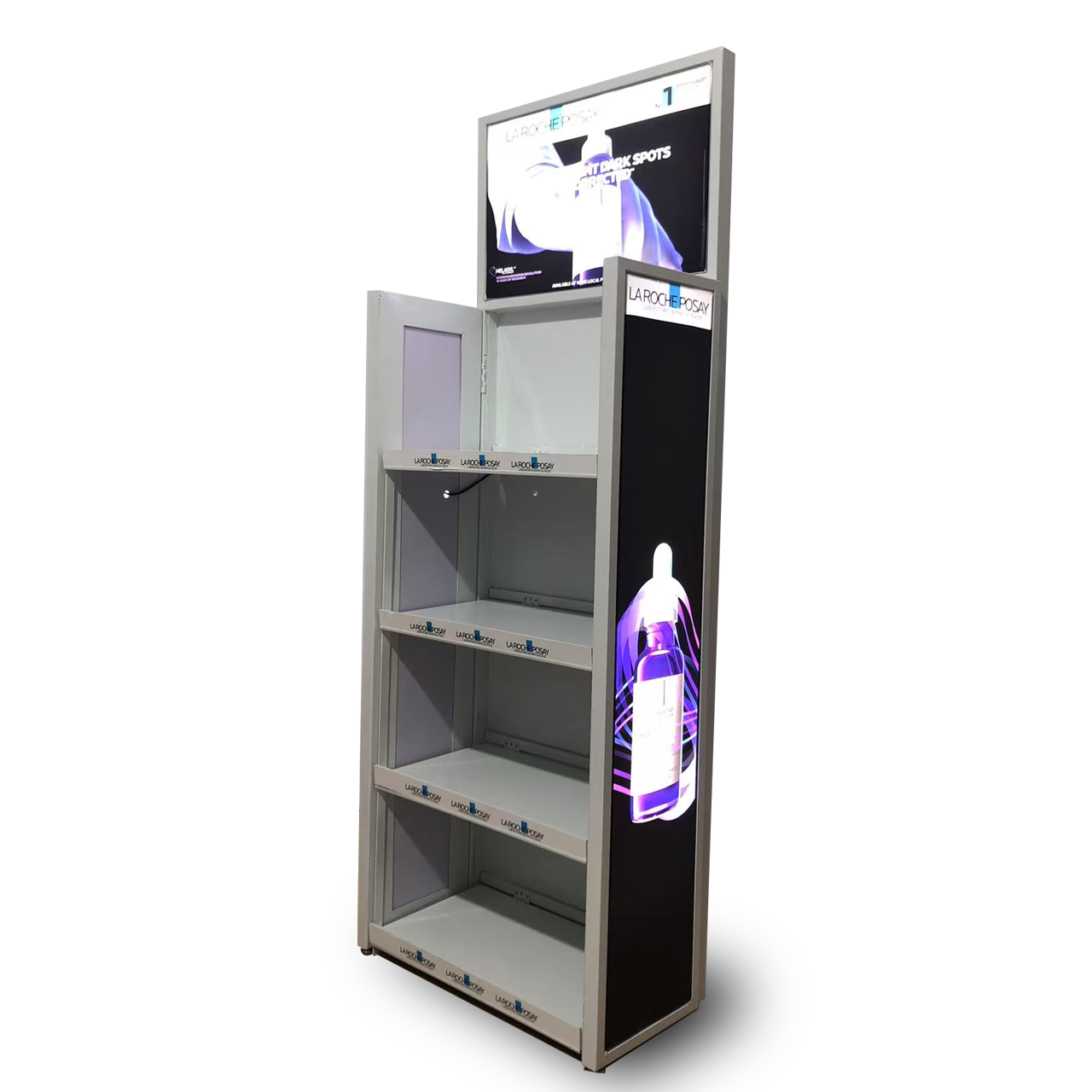 Folding metal display stand foldable metal display racks with LED light 4 tiers beverage floor stand shelf for retail shop