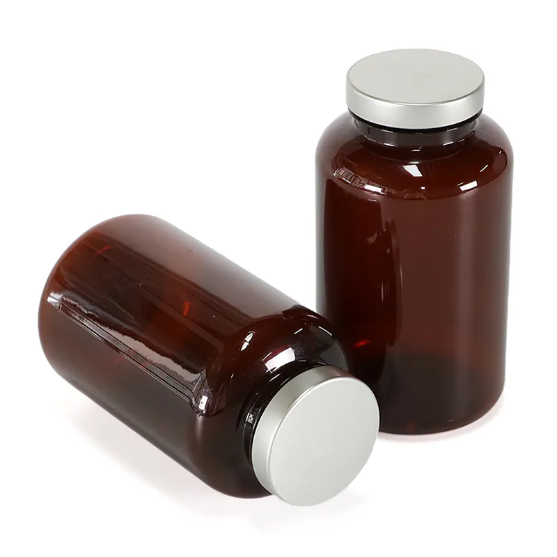 Botol suplemen obat coklat amber besar 250cc,400cc,500cc,600cc, botol pil hewan peliharaan wadah kapsul plastik kosong
